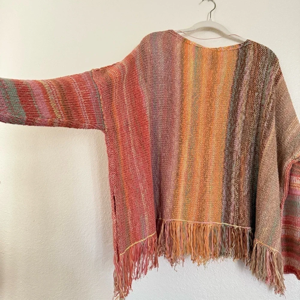 Free People Radiate Striped Pullover Fringed NWT Confetti Combo Sweater Size M